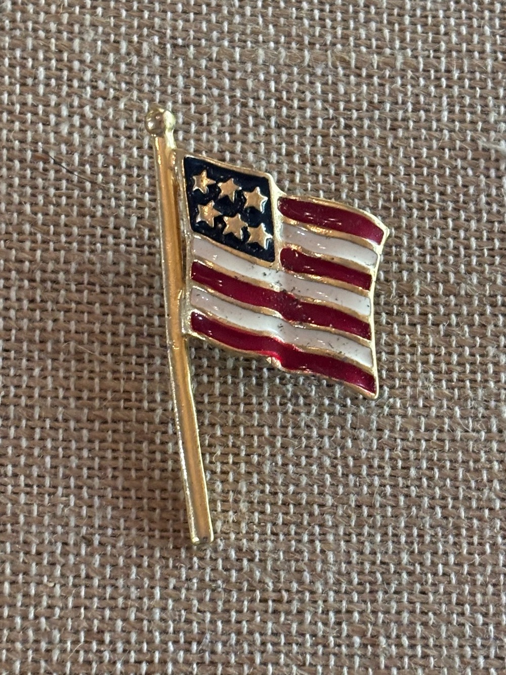 American Flag Brooch Gold Tone Patriotic Pin USA Vintage